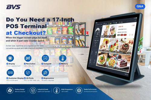 17-inch POS terminal at a retail checkout counter