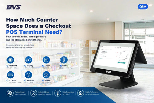 BVS-SW156R2 dual-screen POS terminal at a small-format retail checkout