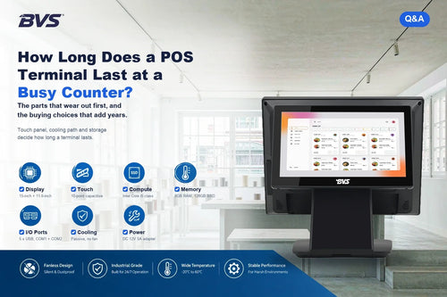 BVS-SW150R2 dual-screen POS terminal at a small-format retail counter