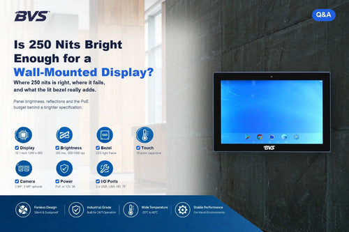 BVS-HY101 10.1-inch Android wall-mounted display with LED light frame in a hotel lobby
